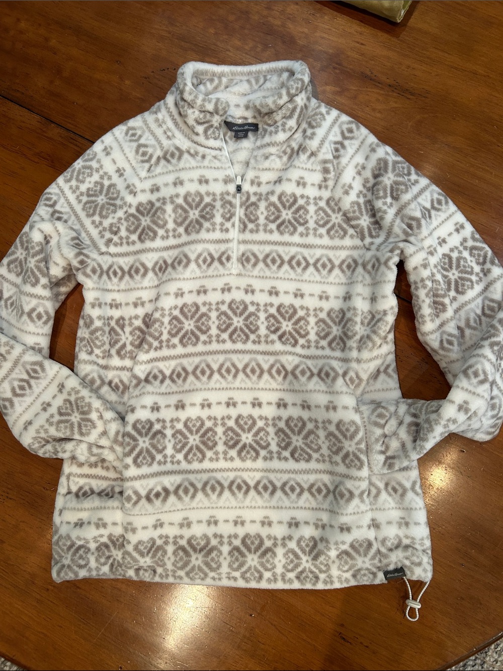 Eddie Bauer Cozy Women's Cream & Taupe Patterned Quarter-Zip Fleece Pullover